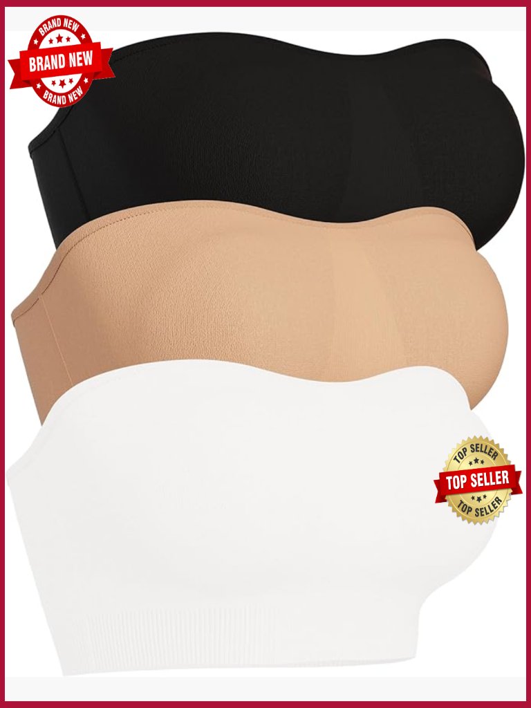 Strapless Wireless Bandeau Bra, Non-Slip Padded Everyday Comfort